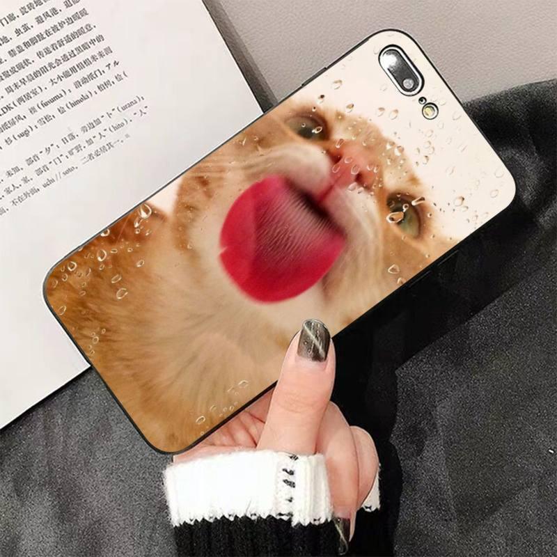 Cute Cat Black Phone Case For IPhone 13 8 7 6 6S Plus X 5 5S SE 2020 XR 11 Pro XS MAX Slim Fit Soft Print Design Flexible Silicone Cover For iPhone by Stevvex