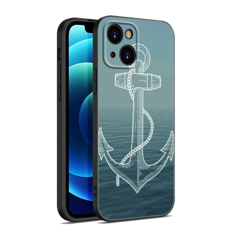 Anchor Boat Ship Wheel Phone Case For iPhone 13 12 Mini 11 Pro XS Max XR X 8 7 6S 6 Plus 5S 5 SE 2020 Black Cover Custom Anchor Hard Back Cover Case by Stevvex