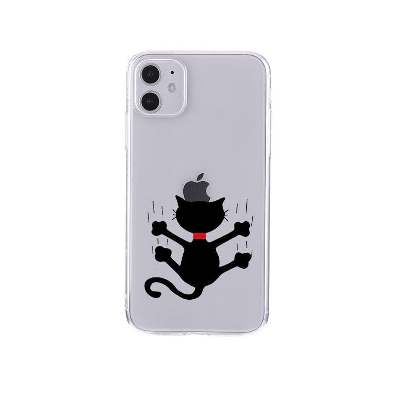 Cute Cartoons Black Cat Transparent Phone Cover For Iphone 14 14promax 14plus 13promax 13 12 11 Shockproof Clear Phone Case Adorable Soft Girls Print Cat Design Clear Cute Flexible Silicone Phone Case by Stevvex