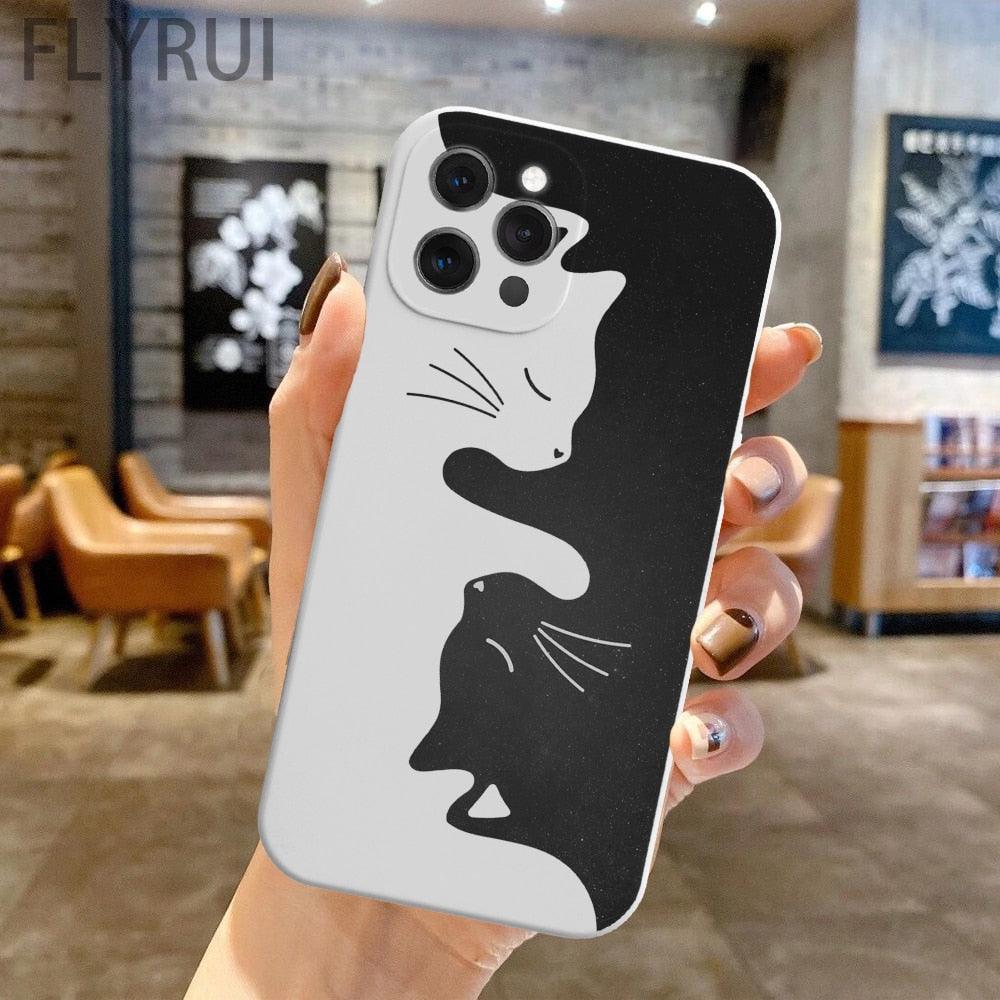 Cute Animals Cat Cartoon Phone Case For iPhone 11 12 13 Pro Max X XR XS Max 7 8 Plus SE 2020 Clear Soft Transparent Silicone Pattern Ultra Thin Shockproof Back Cover by Stevvex