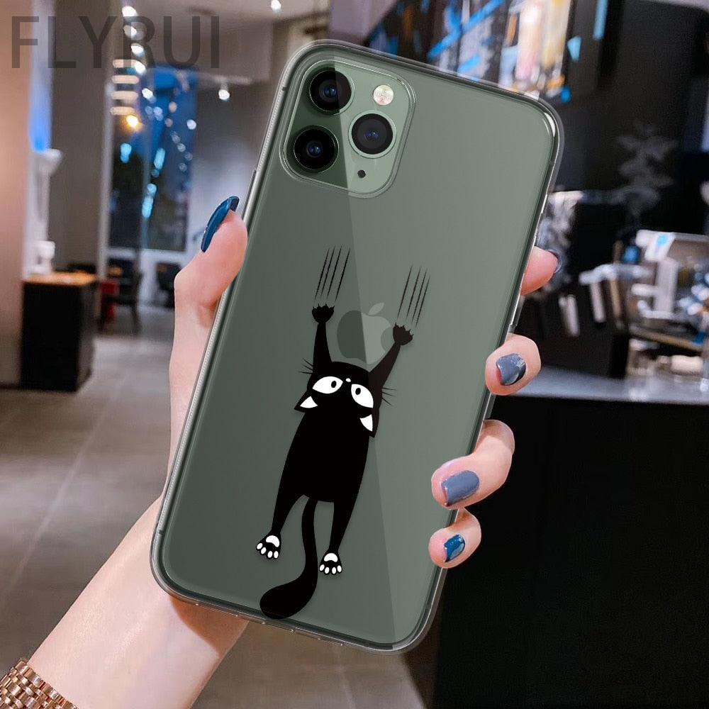 Cute Black Cats Animal Pattern Clear Phone Case For Iphone 11 13 12 Pro Max 7 8 Plus Se 2020 Silicone Protective Design Flexible Slim Soft Transparent Cover by Stevvex