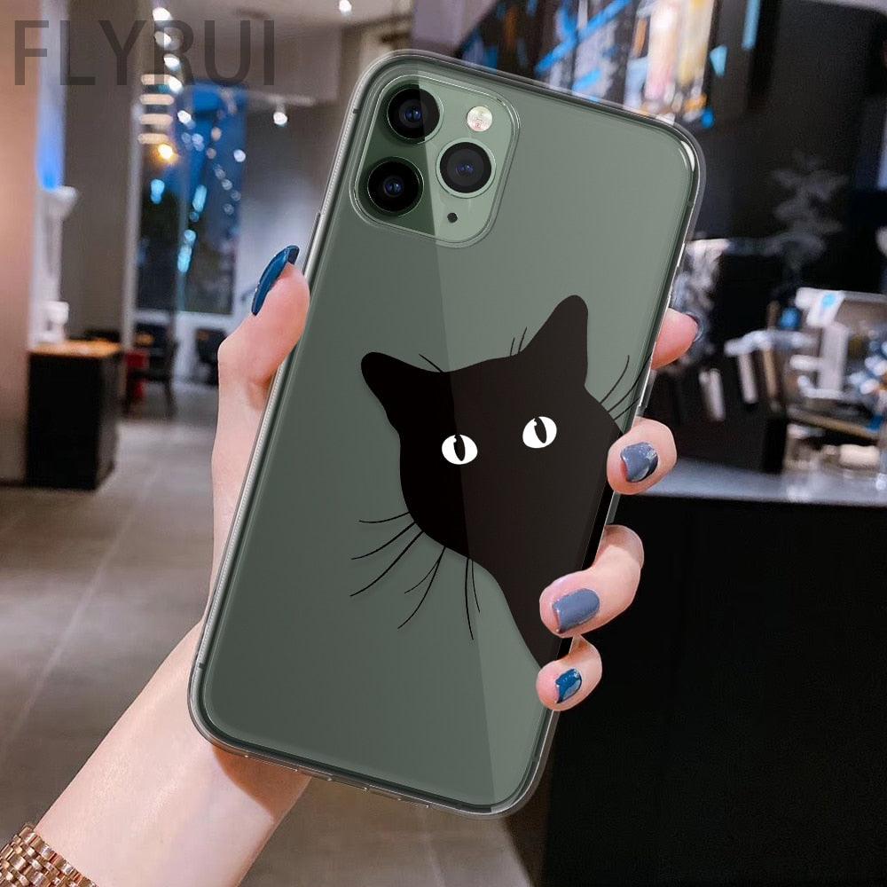 Cute Black Cats Animal Pattern Clear Phone Case For Iphone 11 13 12 Pro Max 7 8 Plus Se 2020 Silicone Protective Design Flexible Slim Soft Transparent Cover by Stevvex