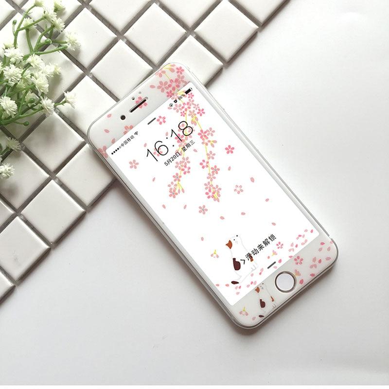 Flowers Cartoon Screen Protector For iPhone 13 12 11 Pro Max Soft Edge Tempered Glass on For iPhone XS MAX XR 7 8 PLUS Lovely Easy Installation Frame 9H Hardness Full Coverage Bubble Free Cute Lovely Cherry Blossom Design Glass For iPhone by Stevvex