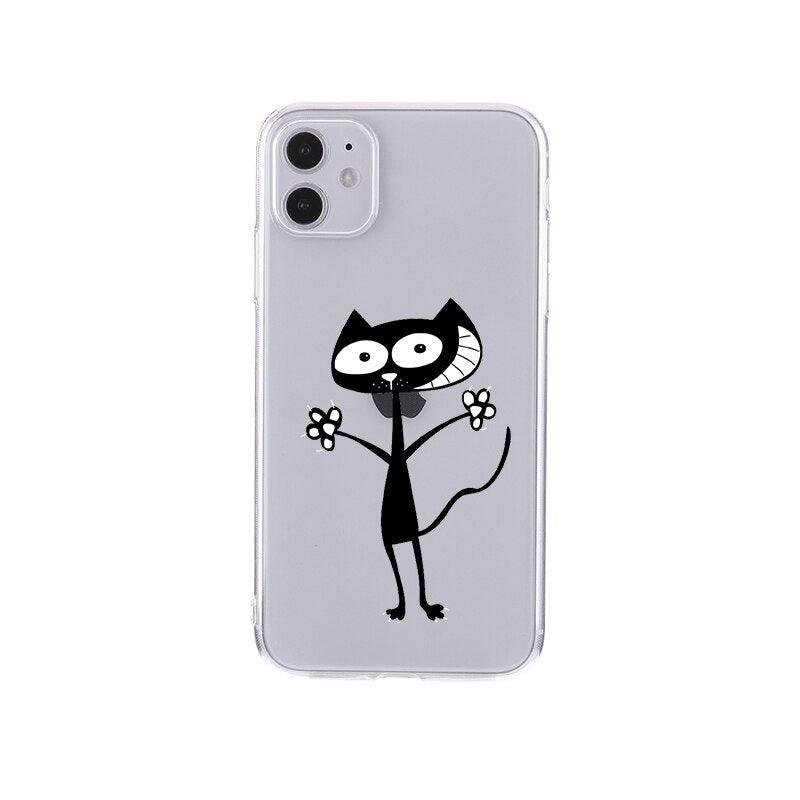 Cute Cartoons Black Cat Transparent Phone Cover For Iphone 14 14promax 14plus 13promax 13 12 11 Shockproof Clear Phone Case Adorable Soft Girls Print Cat Design Clear Cute Flexible Silicone Phone Case by Stevvex