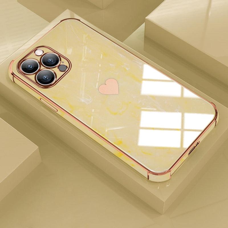 Luxury Shockproof Soft Case For iPhone 13 12 11 Pro Max XS XR X R 8 7 Plus iPhone12 12Pro iPhone11 Marble Texture Covers Luxury Love Phone Case Cute Side Small Heart Pattern Soft Shockproof Full Lens Case for iPhone by Stevvex