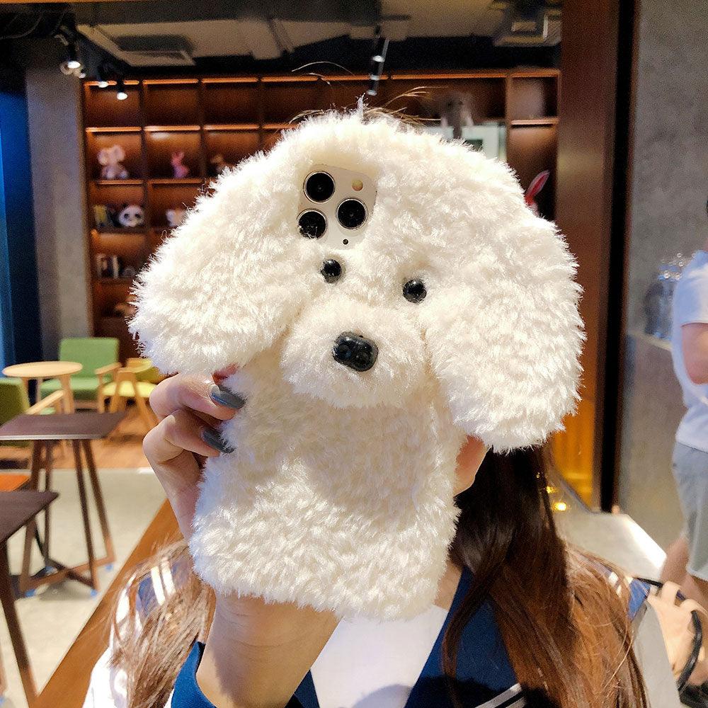 Fashion Luxury Cute Fuzzy Furry Wool Plush 3D Cute dog Plush fur phone Case For iphone 12 13 Mini 11 pro Max 6 6S 7 8 Plus X XR XS Winter Warm fur Soft Cover by Stevvex