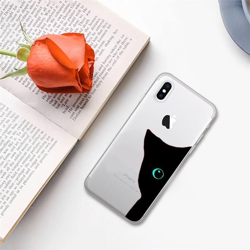 Cute black cat Phone Case for iphone 13 11 12 pro XS MAX 8 7 6 6S Plus X 5S SE 2020 XR case Cute Cat Slim Fit Glossy Stylish Cover Soft Shockproof Phone Case by Stevvex