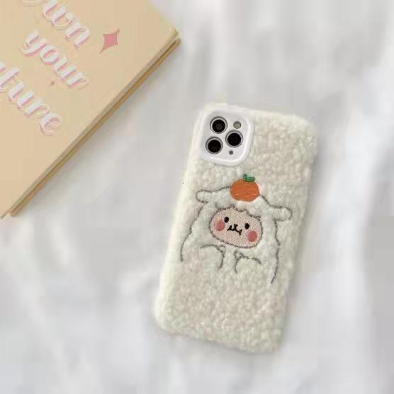 Cute Brown Bear Plush Phone Case For Iphone 14 11 12 13 Pro Max 7 8 X XS Max XR SE2 Autumn And Winter Shockproof Full Case Cover Cute Bear Animal Winter Warm Plush Fabric Phone Case by Stevvex