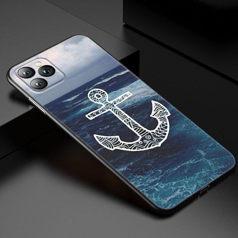 Anchor Boat Ship Wheel Phone Case For iPhone 13 12 Mini 11 Pro XS Max XR X 8 7 6S 6 Plus 5S 5 SE 2020 Black Cover Custom Anchor Hard Back Cover Case by Stevvex