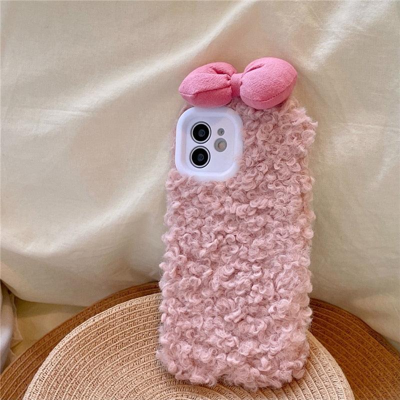 Fluffy Warm Cover Case For Iphone 13 12 11 Pro Xs Max X Xr Cases 3D Cartoon Bow Ear Furry Fluffy Warm Case For Iphone 7plus 8plus 12pro Phone Case by Stevvex