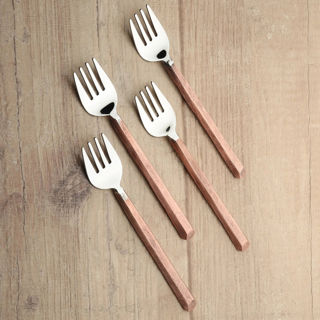 PLATEAU COPPER PASTRY/DESERT FORKS 4 PC. SET