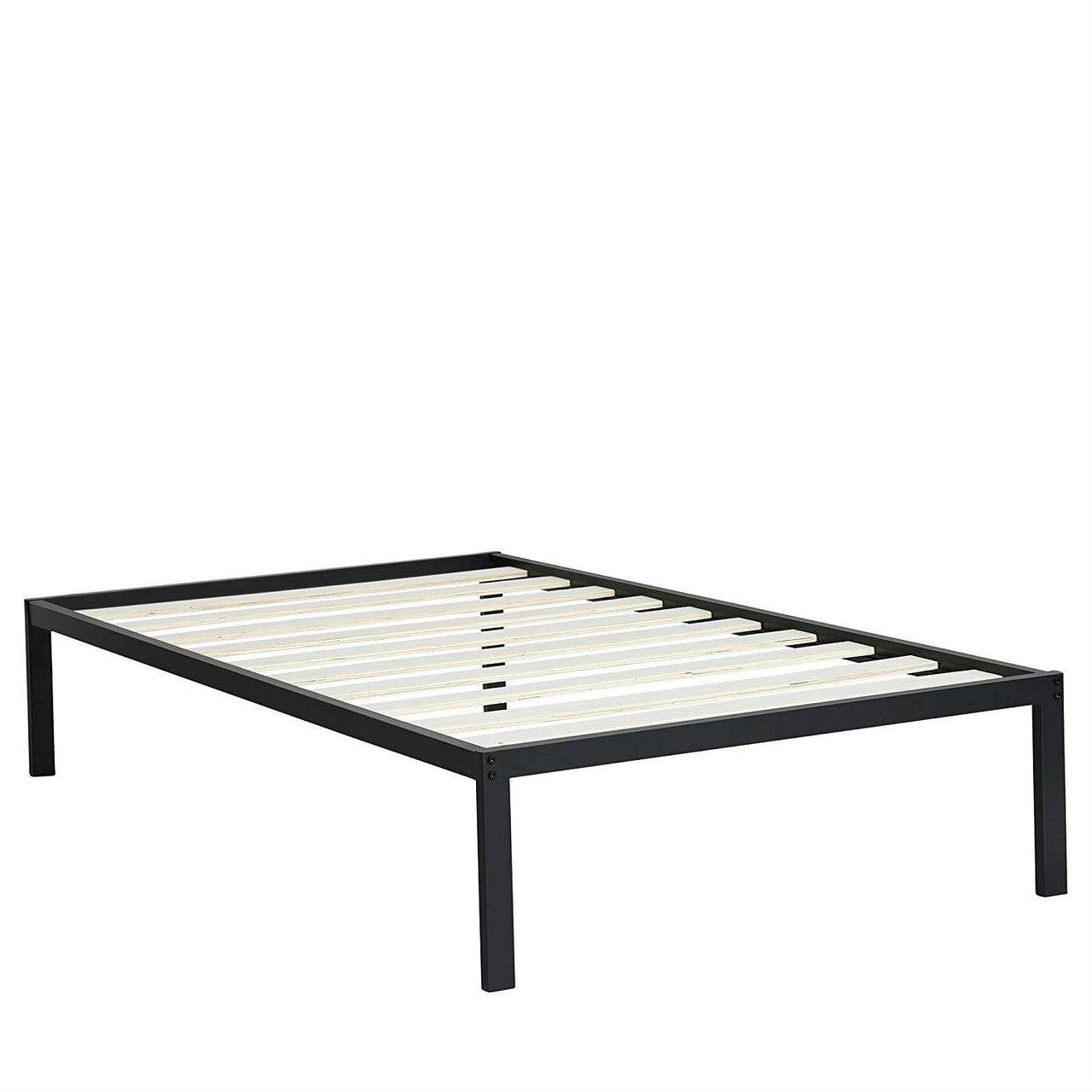 Twin Size Metal Platform Bed Frame with Wooden Slats