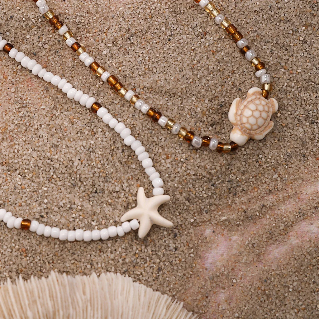 Layered Small Seed Beads Chains with Starfish Turtle Choker Necklace for Women Trendy Collar on Neck 2023 Fashion Jewelry Female