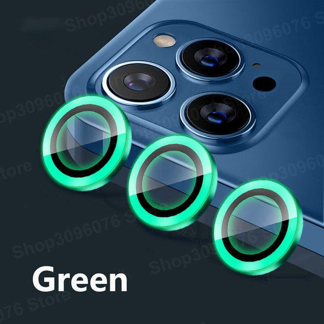 Colorful Design Round Ring Metal Alloy HD Glass For iPhone 13 12 11 Pro Max Camera Lens Protectors Luminous Camera Ring Glass for iPhone11 Pro max 13mini 13pro Protective Film by Stevvex