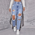 CPSYMYM American Retro Hole-punched Jeans Women High Waist Straight-crotch Loose Slim Design High-street Vibe Wide-legged Draggi