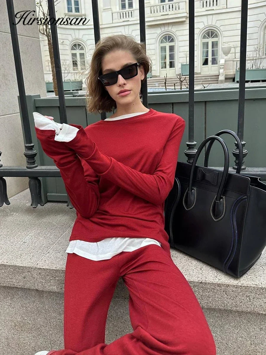 Hirsionsan Modal Soft Loose Sets Women 2026 Casual Two Pieces Long Sleeve T Shirts and High Waist Dresses Outfits Tracksuit