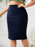 2026 Summer Plus Size Solid Slim Skirt, Casual High Waist Slit Skirt, Women's Plus SizeClothing