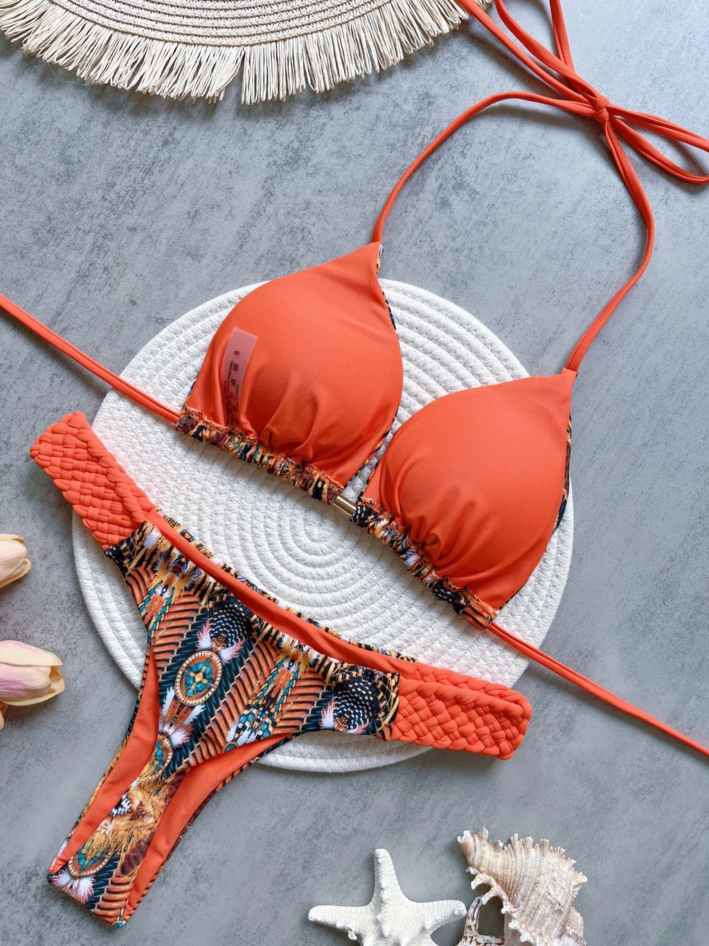 RUOTONSEPT Print Halter Mini Thong High Cut Bikini Female Swimsuit Women Swimwear Two-pieces Bikini set Bather Bathing Suit Swim