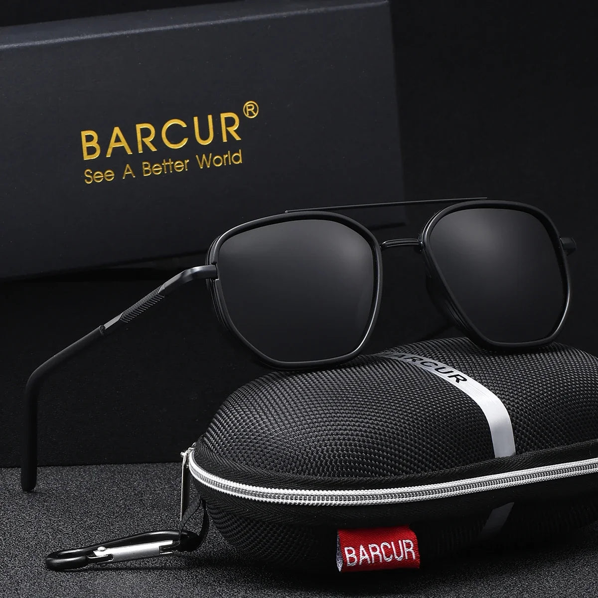 BARCUR Sunglasses Men’s Polygon Fashionable Frame – Polarized UV400 Protection for Summer Driving Outdoor and Casual Wear – Stylish Comfortable Thickened Striped Design with TAC Lenses
