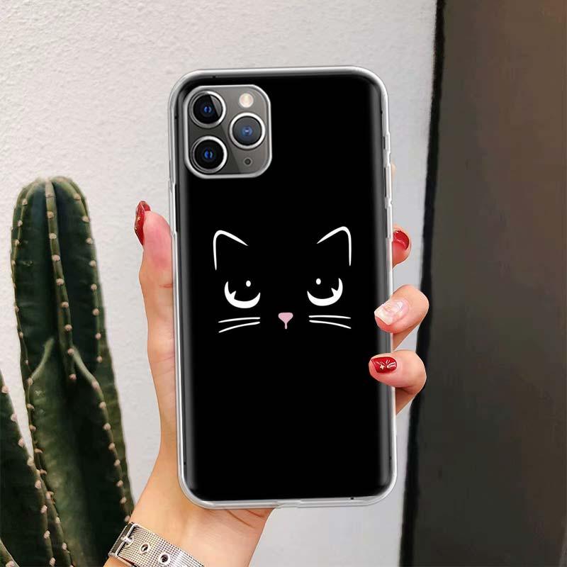 Black Cat Cartoon Cute For Iphone 11 13 14 Pro Max 12 Mini Phone Case X Xs Xr 6 6s 8 7 Plus Se 5 5s Cover Cute Funny Aesthetic Cat Design Pattern Silicone Soft Phone Case by Stevvex