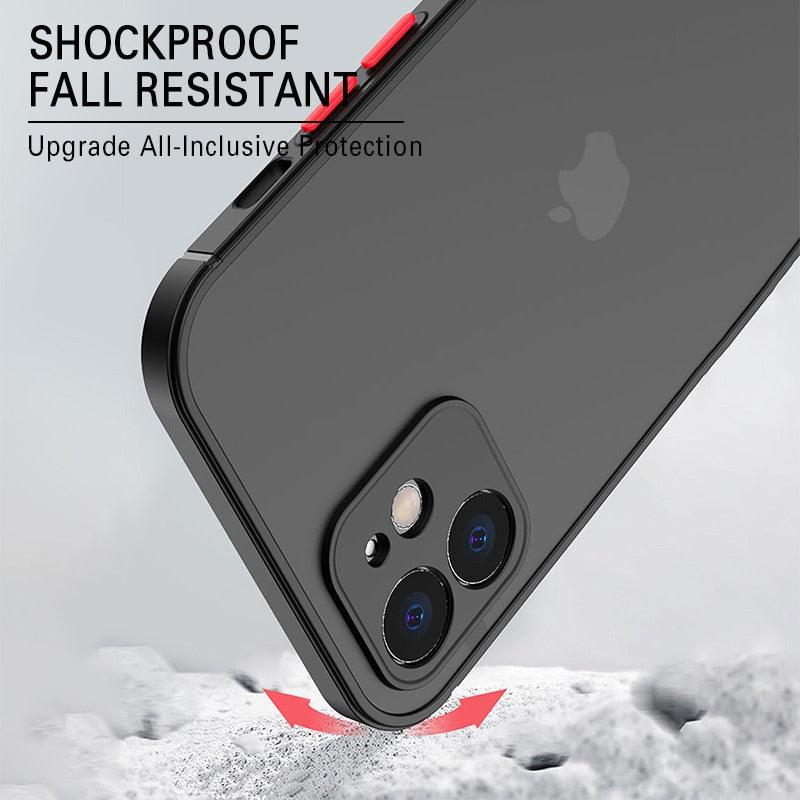 Luxury Shockproof Armor Case For iPhone 11 12 13 14 Pro Max Mini X XR XS Soft Silicone Bumper Clear Hard Cover Shockproof Soft Flat Side Bumper Translucent Hard Back Slim Phone Case by Stevvex