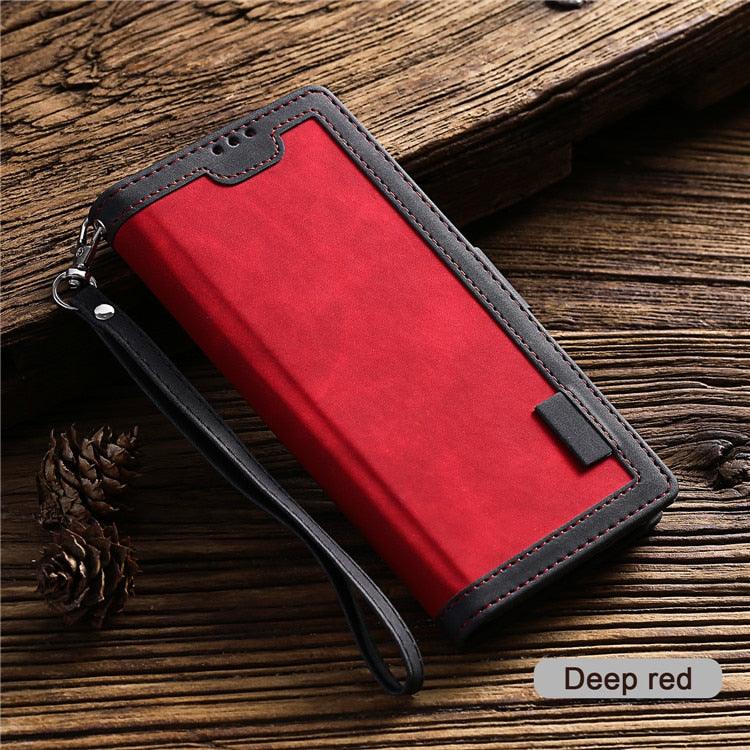 Luxury Magnetic Leather Flip Case For iPhone 14 13 12 Mini 11 Pro SE Card Holder Wallet Stand Cover Leather Wallet Flip Case Cover With Card And Cash Slot 360 Full Body Protection by Stevvex