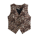 Women's Vest 2025 Fashion Leopard Summer V-Neck Single-breasted Vest Top Ladies Casual Cropped Sleeveless Coat New In Vests