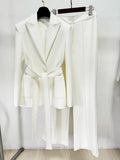 HIGH STREET Newest Fashion 2026 Designer Suit Set Women's Contrast Stitching Belted Blazer Pants Suit 2pcs
