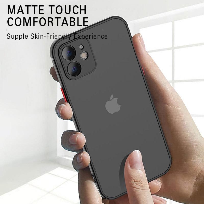 Luxury Shockproof Armor Case For iPhone 11 12 13 14 Pro Max Mini X XR XS Soft Silicone Bumper Clear Hard Cover Shockproof Soft Flat Side Bumper Translucent Hard Back Slim Phone Case by Stevvex
