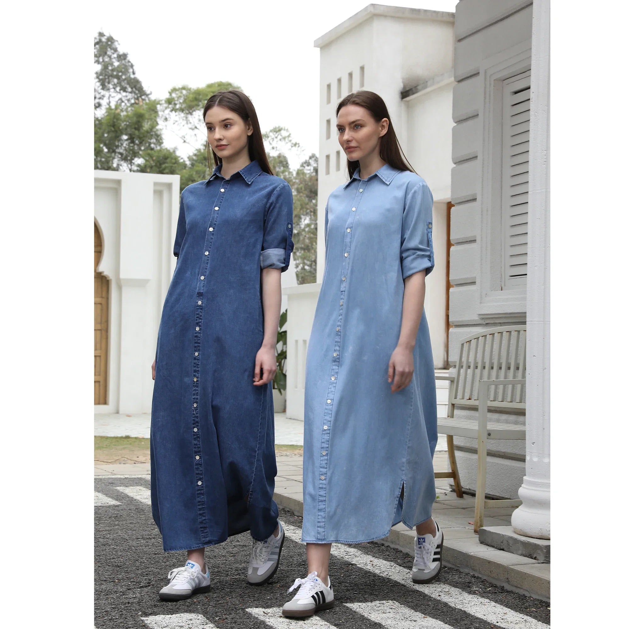 AP SS25 Women Collar Denim Dress Blouse Style Casual Cotton with A Removable Belt