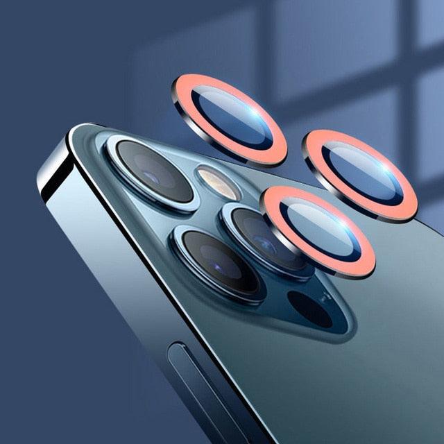 9H Tempered Glass Camera Cover Screen Protector Metal Individual Ring For iPhone Phone Glitter Camera Lens Protector Film For iPhone 14 13 12 11 Pro Max Luminous Lens Metal Glass Protective Cover by Stevvex