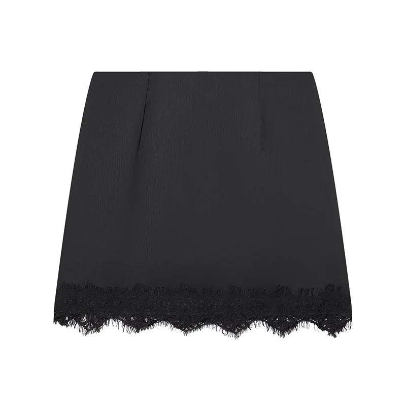 Women Mini Lace Skirt Sexy A-line Pleated High Waist Skirt for Women Spring Summer New Lace Short Skirt