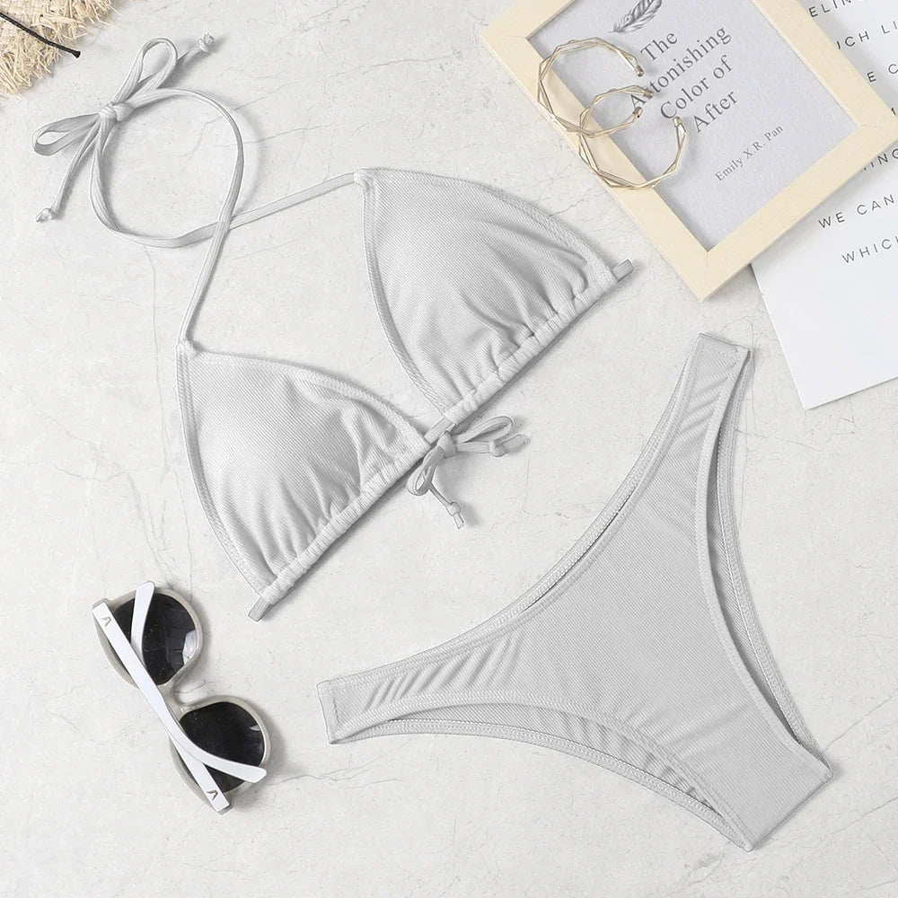 2022 new sexy bikini suit solid color swimsuit women's Beach swimsuit