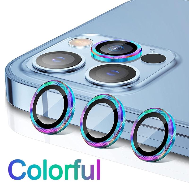 Full Cover Frame Glass Camera Lens Protector For iPhone 14 Plus Lens Glass For iPhone 11 12 13 Pro Max Mini Premium Tempered Glass Film Aluminum Alloy Lens Ring Cover Camera Protector by Stevvex