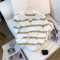 2026 New Striped Pattern Collared Sweater Versatile Short Sleeve Knitted Top For Spring & Summer Women's Clothing Crop Top