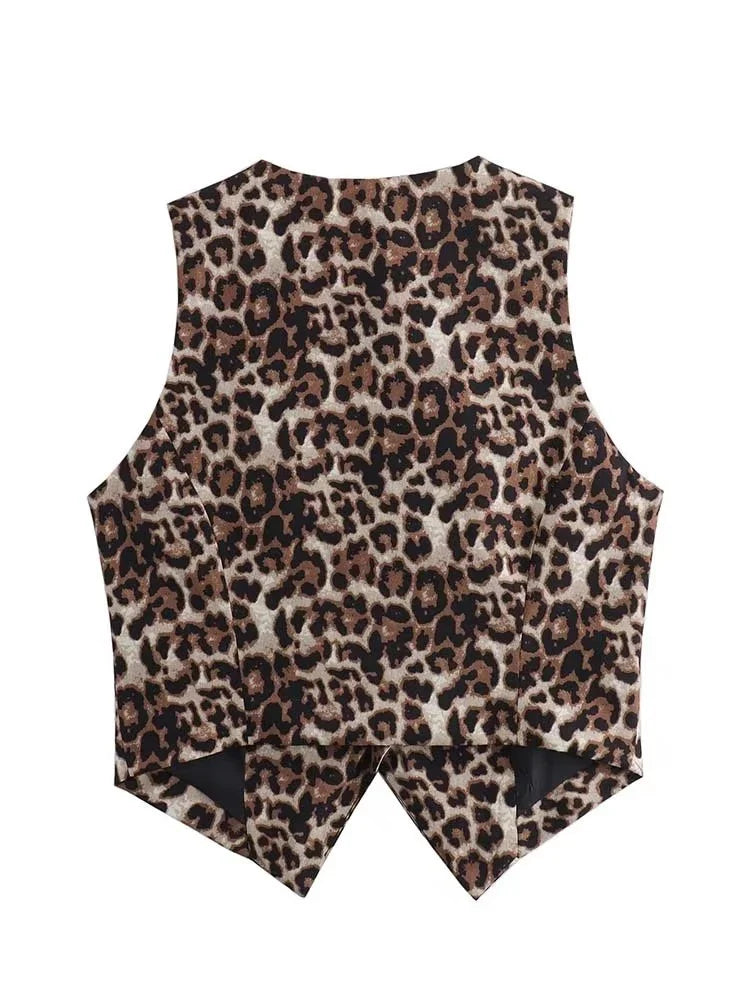 Women's Vest 2025 Fashion Leopard Summer V-Neck Single-breasted Vest Top Ladies Casual Cropped Sleeveless Coat New In Vests