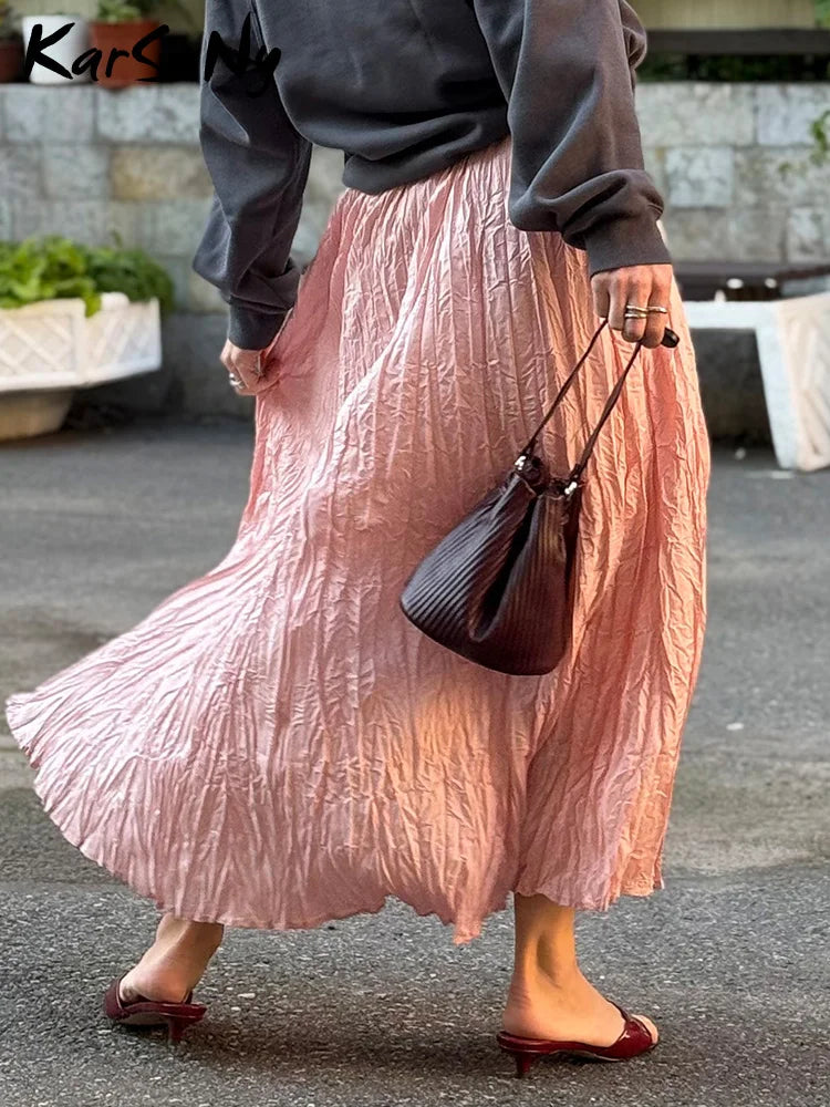 KarSaNy Long Pleated Skirts For Woman High Waist Large Hem White Skirt Summer Women's A Line Maxi Skirts For Women 2026 Long