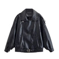 HH Autumn Faux Leather Jacket For Women Casual Solid Long Sleeve Zipper Pu Leather Coats New Fashion Female Streetwear
