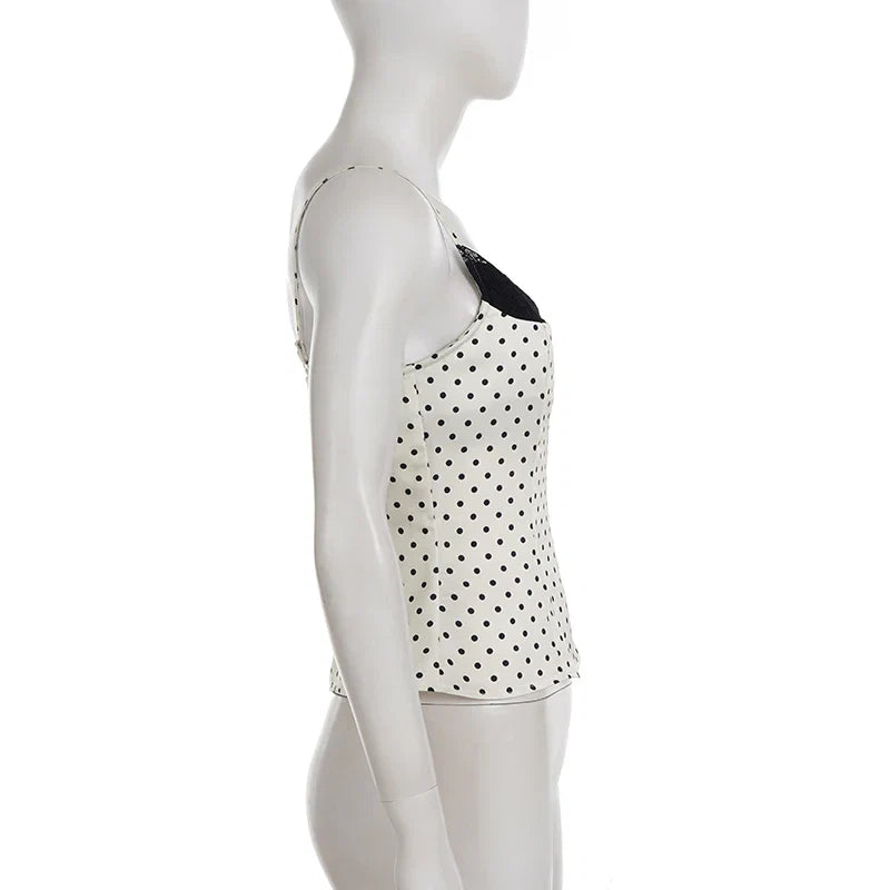 SUCHCUTE Chic Lace Patchwork Polka Dot Camis Tops Elegant Sleeveless Tank Tops Summer Casual Daily Wear Streetwear Camisole 2026