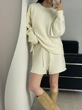Korean Style Sweater Two 2 Piece Set Women Vintage Autumn Winter Pullover Knitted Tops + Casual Shorts 2 Piece Outfits Female