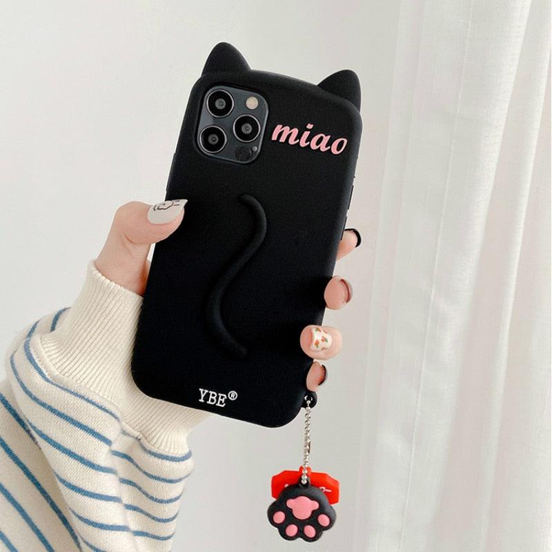 Cartoon Cute Cat Ear Phone Case For Iphone 14 12 13 11pro Max X Xr Xs 7 14plus Matte Soft Silicone Shockproof Case Funny Cat Design Cute Back Case by Stevvex