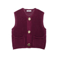 Women Fashion Sleeveless Coarse Needle Knitting Vest Sweater Female Chic Big Pockets Patch Buttons Cardigan Waistcoat Tops
