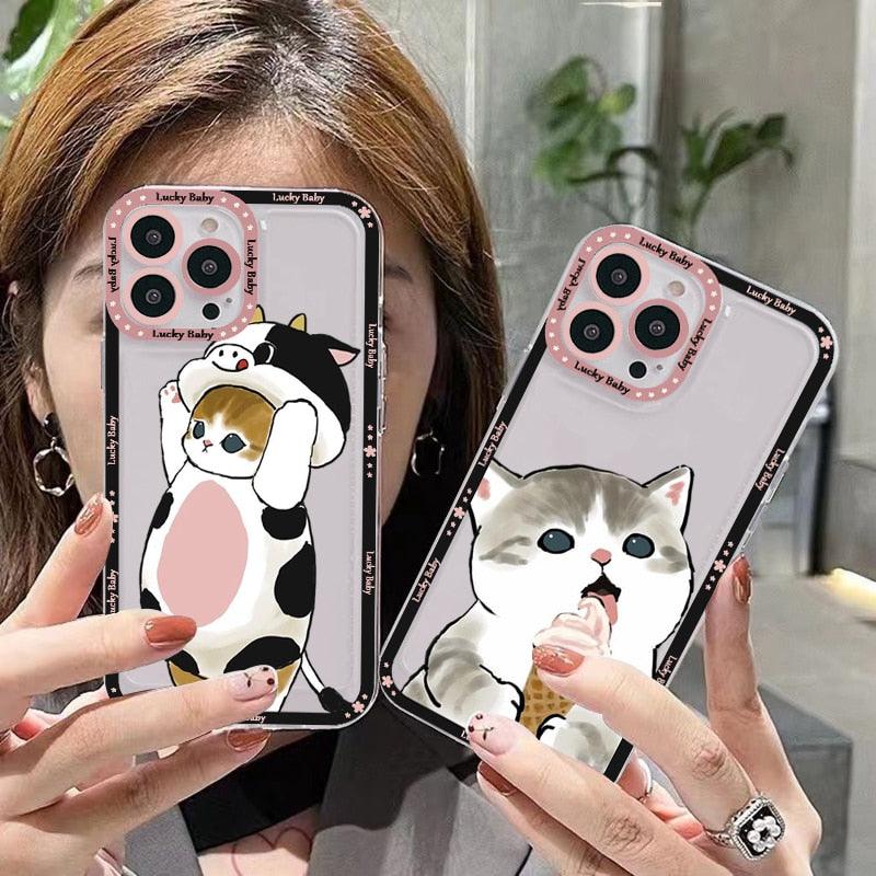 Cute Cat Phone Case For Iphone 11 12 13 Mini Pro Max 14 Pro Max Case Shell Cartoon Patterned Case Cover Soft Clear Cover Flexible Ultra Slim Anti-scratch Bumper Protective Cover For Iphone by Stevvex