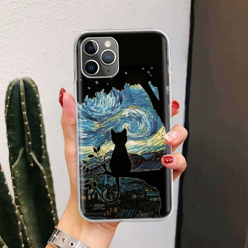 Black Cat Cartoon Cute For Iphone 11 13 14 Pro Max 12 Mini Phone Case X Xs Xr 6 6s 8 7 Plus Se 5 5s Cover Cute Funny Aesthetic Cat Design Pattern Silicone Soft Phone Case by Stevvex