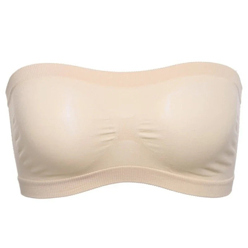 Lady's Sexy Strapless Crop Top Bra Bandeau Boob Tube Brassiere Summer Breathable Mesh Invisible Strapless without Chest Pad Wrap