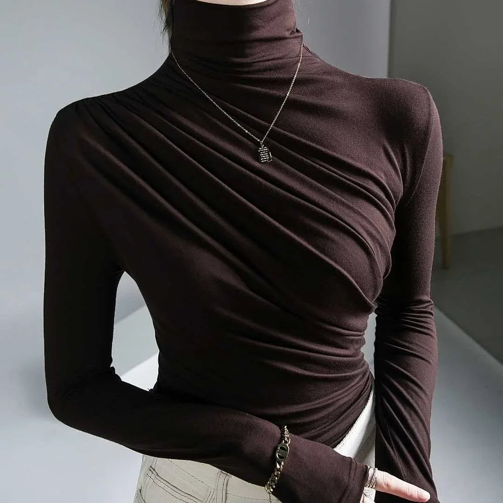 2023 Pleated High Neck for Women Blusas Clothes for Women Tops Shirts Blouses