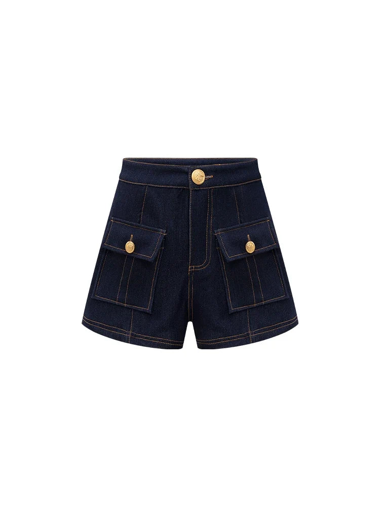 High Waist Ladies First Design Denim Shorts Spring New Style Slimming Outer Pocket Button Casual Pants for Women