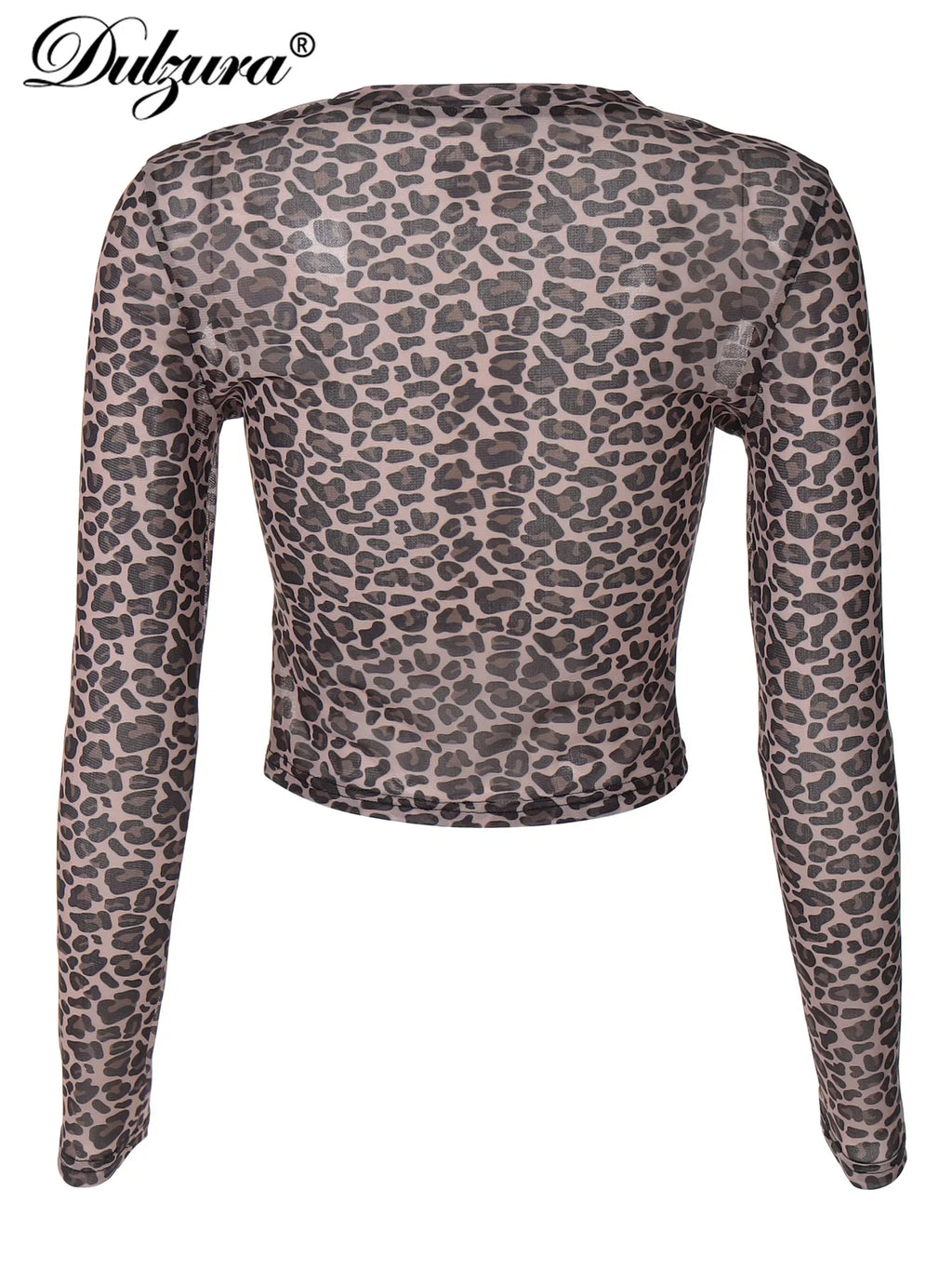 Dulzura Sexy Long Sleeves Tops Mesh T Shirt Leopard Printed Bodycon Women Clothes Lady Party Club Streetwear Casual Nightout Y2K