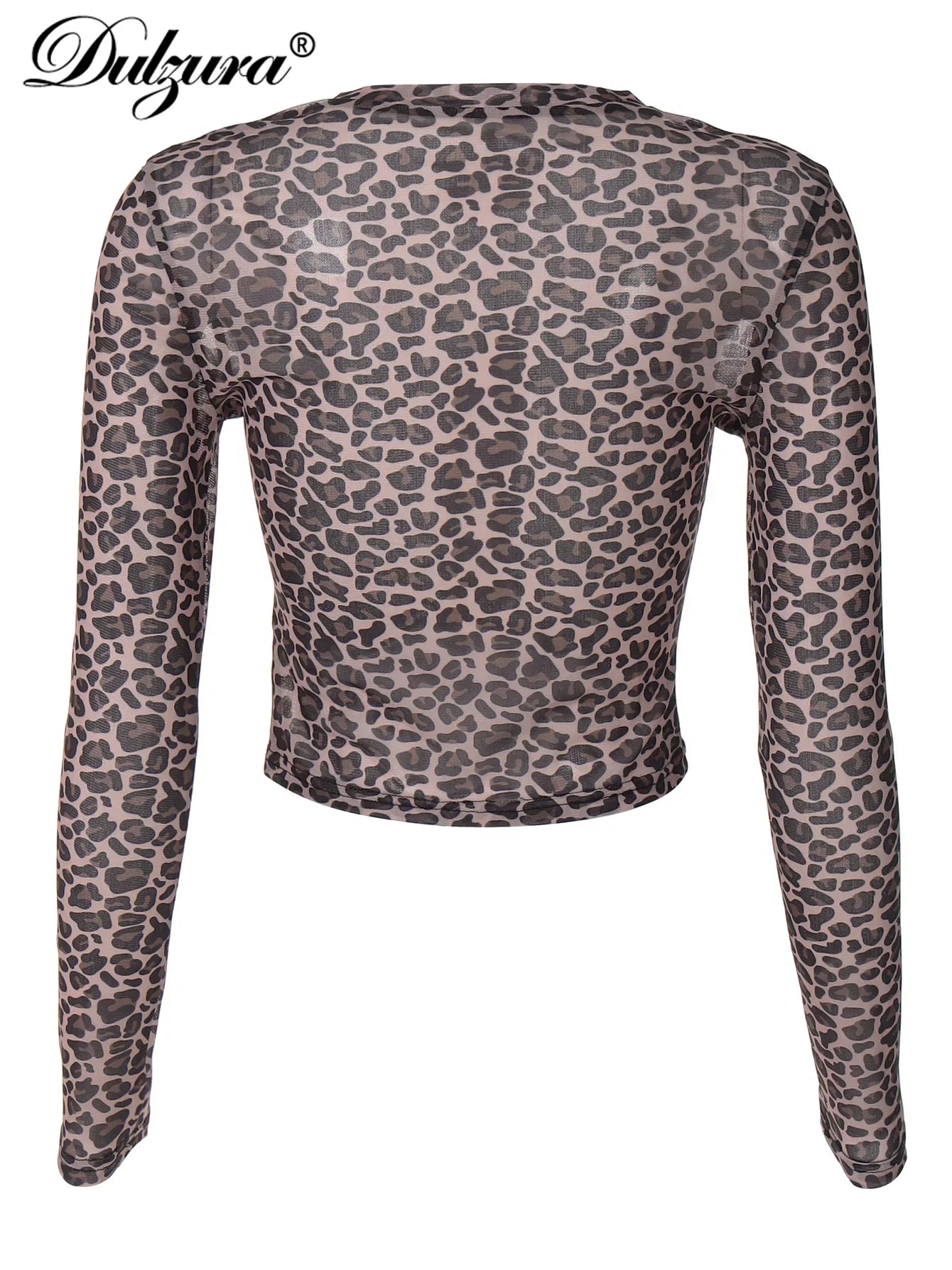 Dulzura Sexy Long Sleeves Tops Mesh T Shirt Leopard Printed Bodycon Women Clothes Lady Party Club Streetwear Casual Nightout Y2K