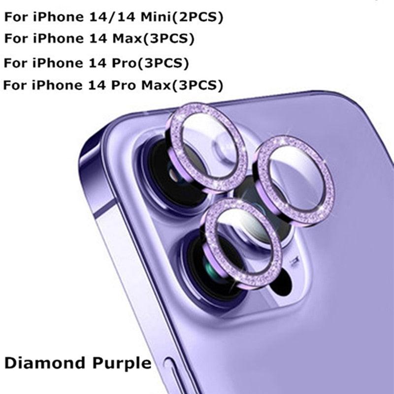 9H Tempered Glass Camera Cover Screen Protector Metal Ring Decoration Accessories For iPhone 14 13 Pro Max Metal Camera Lens Ring Glass Camera Lens Protectors for iPhone 14 13mini 13pro 14plus 14pro Camera Film by Stevvex